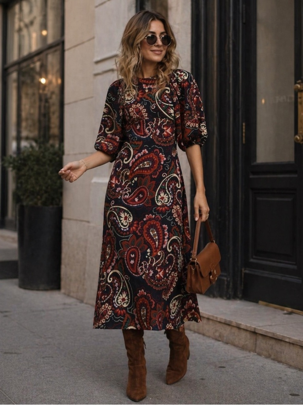 KACHEL x Anthropologie Paisley Puff Sleeve Midi Dress XS NWT Fall Boho